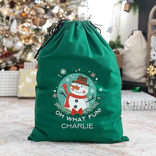 Miniatura 2 de Qualtry Bolsa de Navidad personalizada de Papá Noel para regalos infantiles (diseño de muñeco de nieve), saco gigante de algodón con cordón, bolsa
