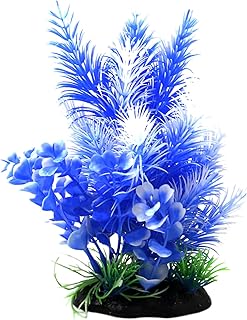 VOCOSTE Aquarium Terrarium Plant Ornament, Grass Decoration for Reptiles and Amphibians, Plastic, White Blue