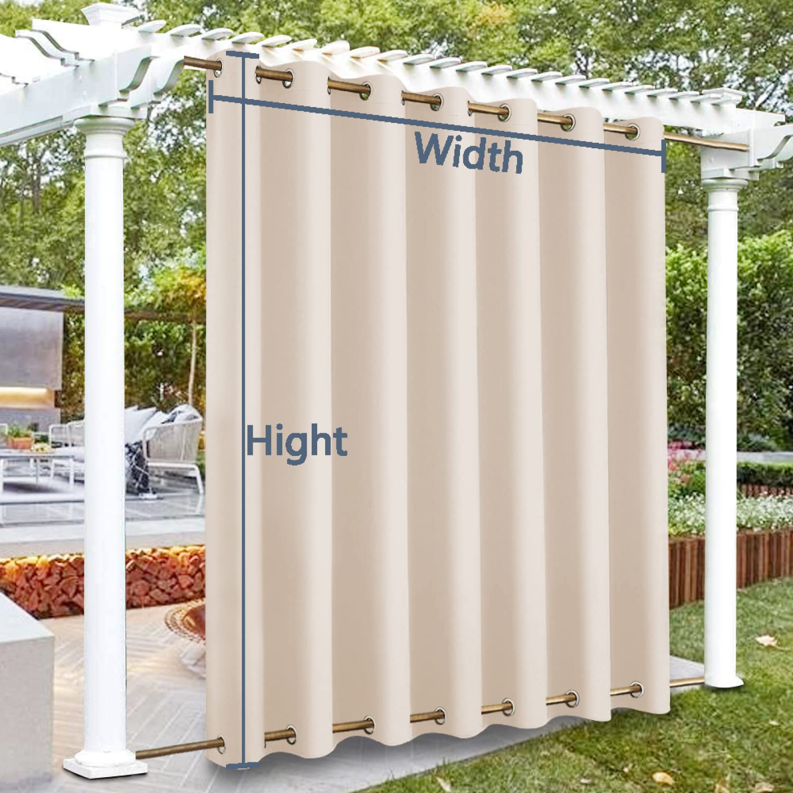 Tenda impermeabile da esterno per pergolato da giardino beige antivento drappeggio con occhiello staccabile a prova di scolorimento 73,7 x 114,3 cm, 1 pezzo