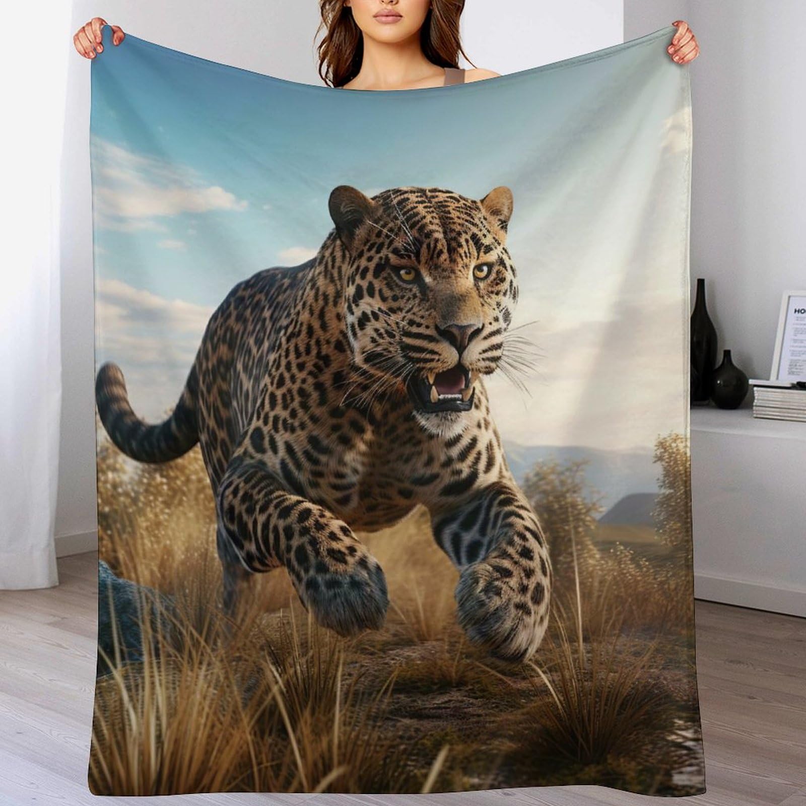 Plaid couverture en flannel léopard doux et chaud pour lit ou canapé 130x150cm