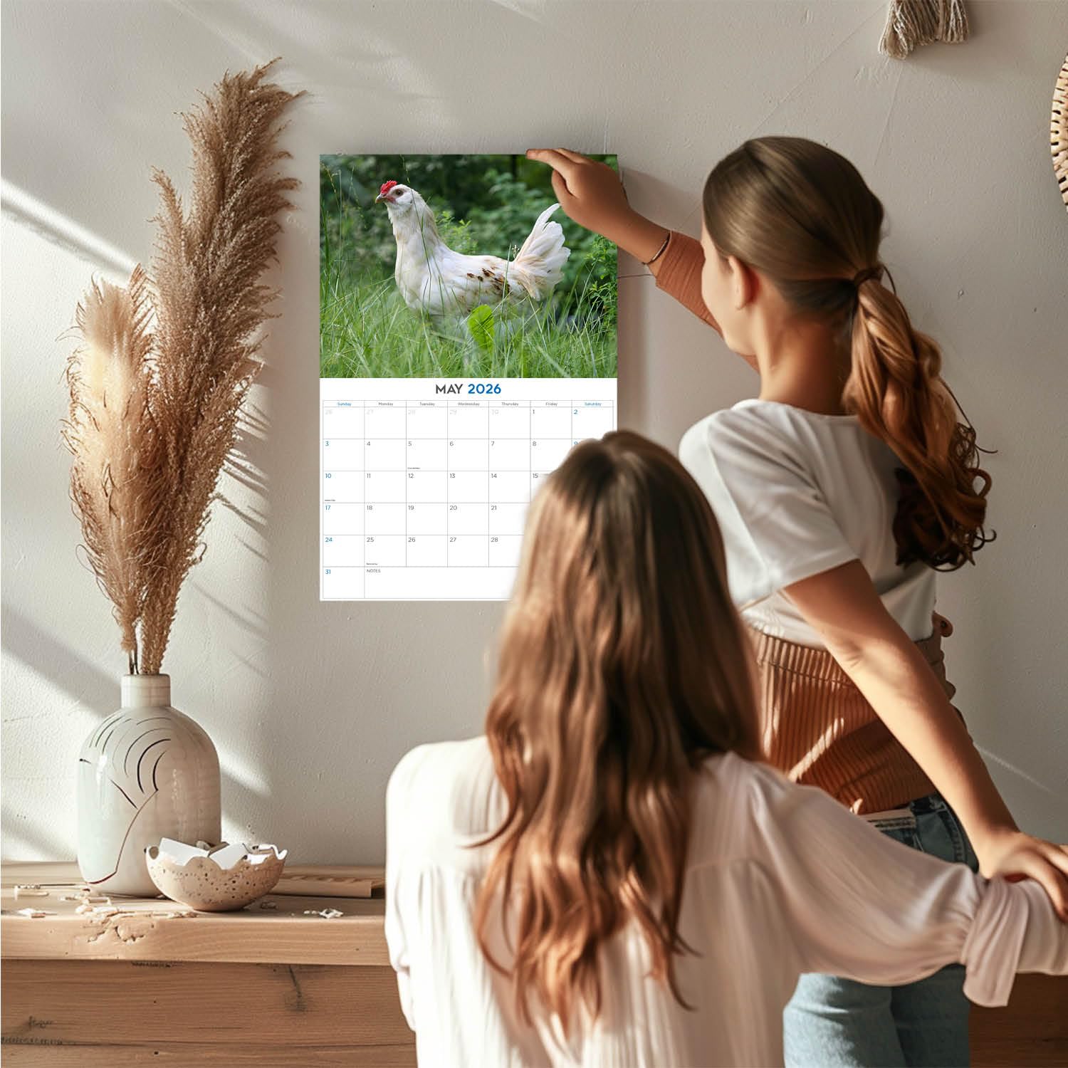 Calendario 2024 2025 de pollos – Bonito calendario mensual de pared de animales de granja – 12 x 18 pulgadas abierto – Papel grueso que no se corre – Regalo – Planificador académico para profesores,