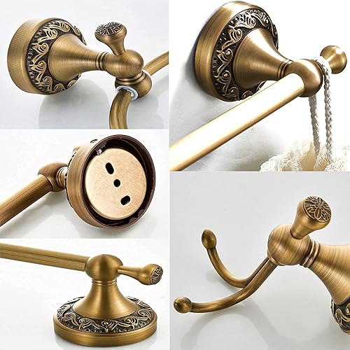 Miniatura 8 de BATHSIR Juego de toalleros de latón antiguo, accesorios de baño ajustables que incluyen soporte para toallas expandible, soporte para papel