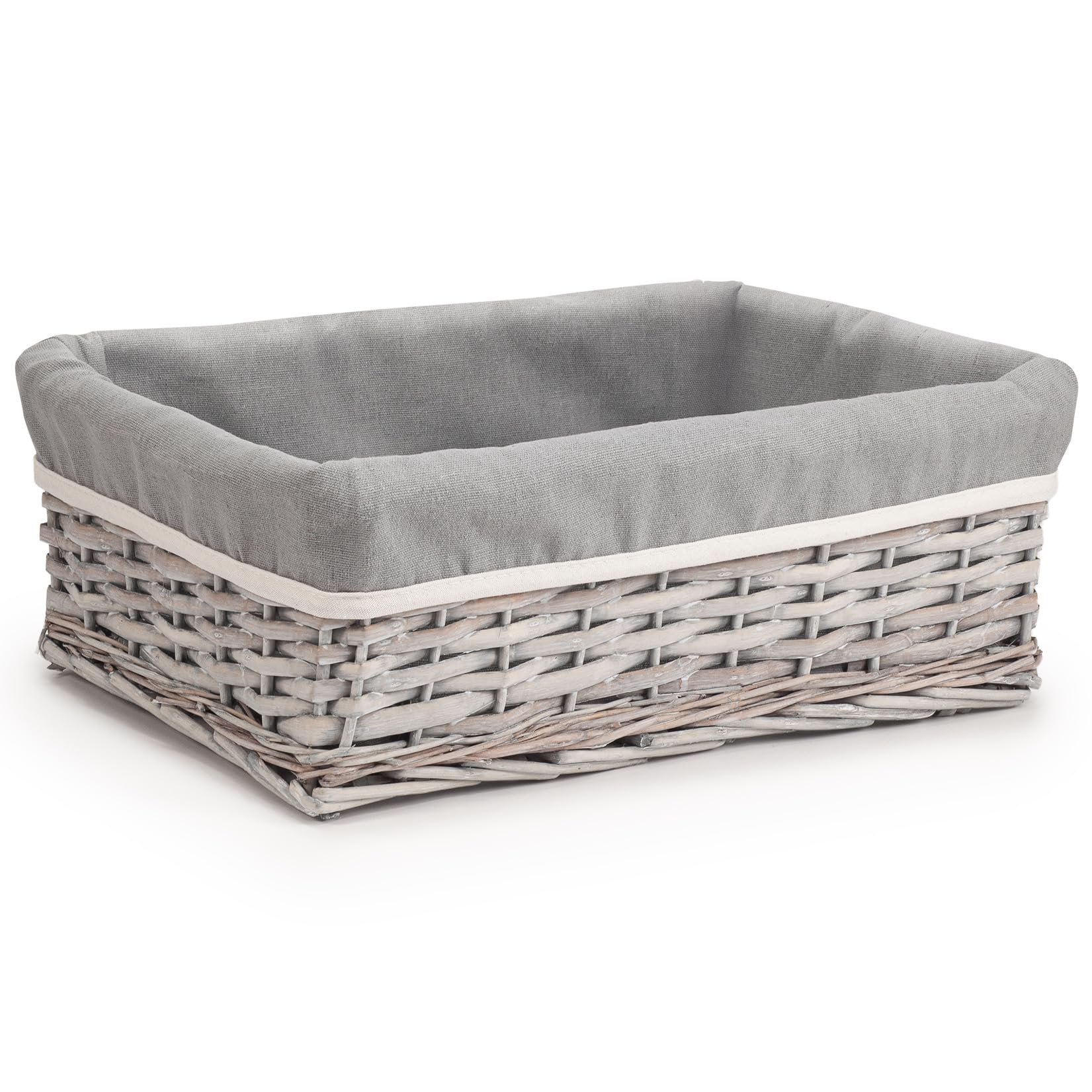 Woodluv Willow Wicker Storage Basket for Shelves, Gift Hamper Baskets, Multi-purpose Decorative Organiser, Large - Grey