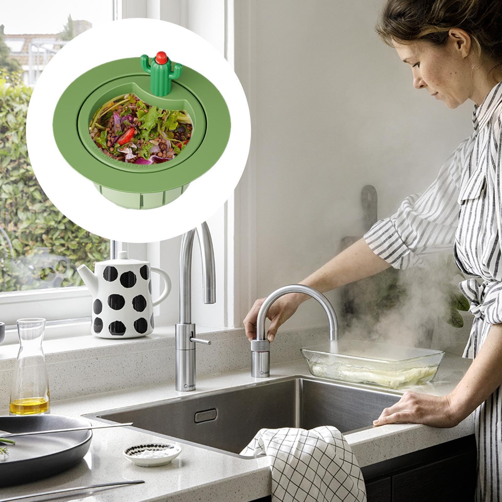 Filtre Évier Cuisine Cactus, Crépine Évier Anti-Obstruction avec Vidange Automatique, BouchonÉvier Design Universel en ABS, Panier Filtre Résidus Alimentaires pourÉvier et Égout