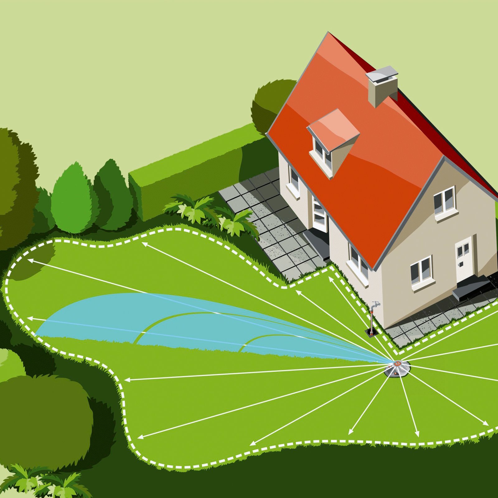 Gardena Sprinklersystem Vielflächen-Versenkregner AquaContur automatic: Rasensprinkler für die Bewässerung unregelmäßig geformter Rasenflächen bis 350 m², 25 - 360° Beregnungssektor (1559-29)