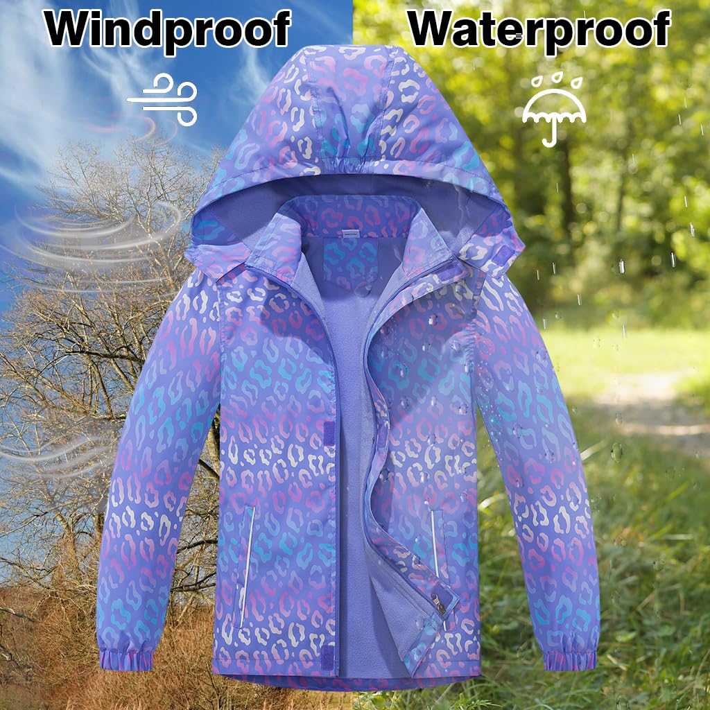 Chaqueta Impermeable Niña Chaqueta Cortavientos Térmica Chubasquero Ligera Abrigos con Capucha Outdoor Senderismo Chaqueta Edad 3-12
