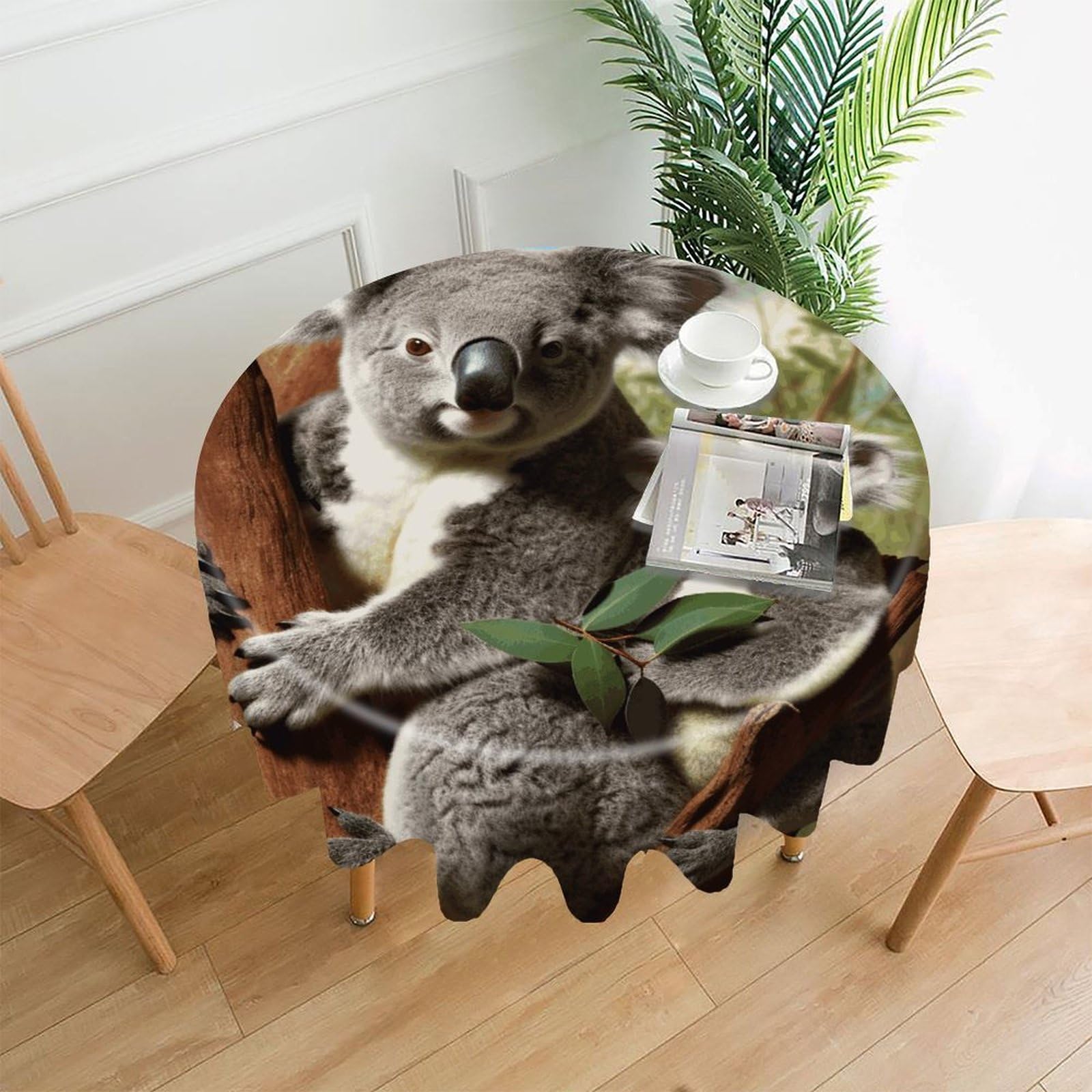 MUSM 60 Inch Koala Family Round Tablecloth Wipeable Washable Table Cover for Kitchen and Dining Room Decorative Table Cloth for Party Holiday Picnic Outdoor