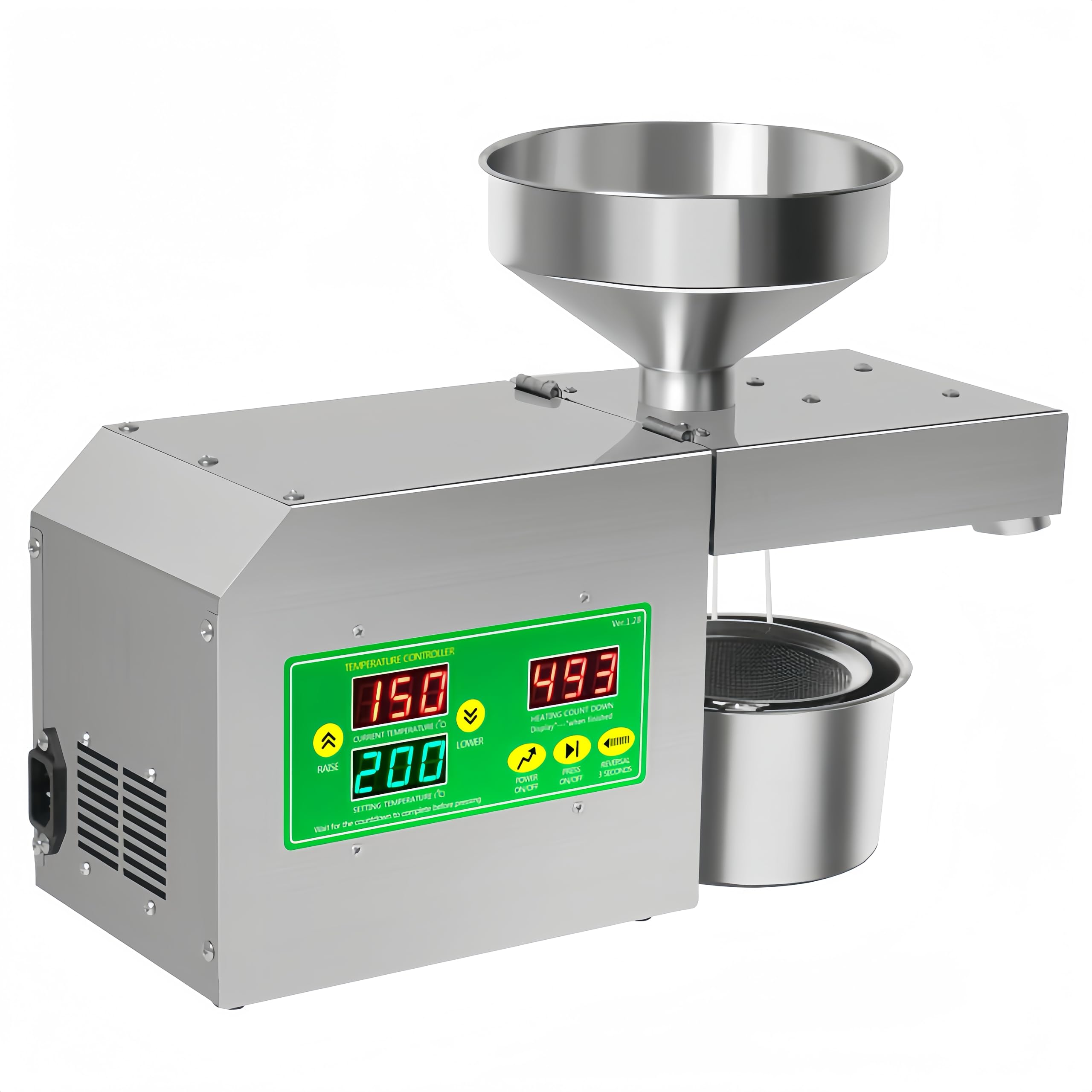 820W Electric Oil Press Machine, Automatic Oil Extractor Maker, Hot/Cold Press Oil Machine with Temperature Display for Peanut Almond Soybean Full Stainless Steel Foldable