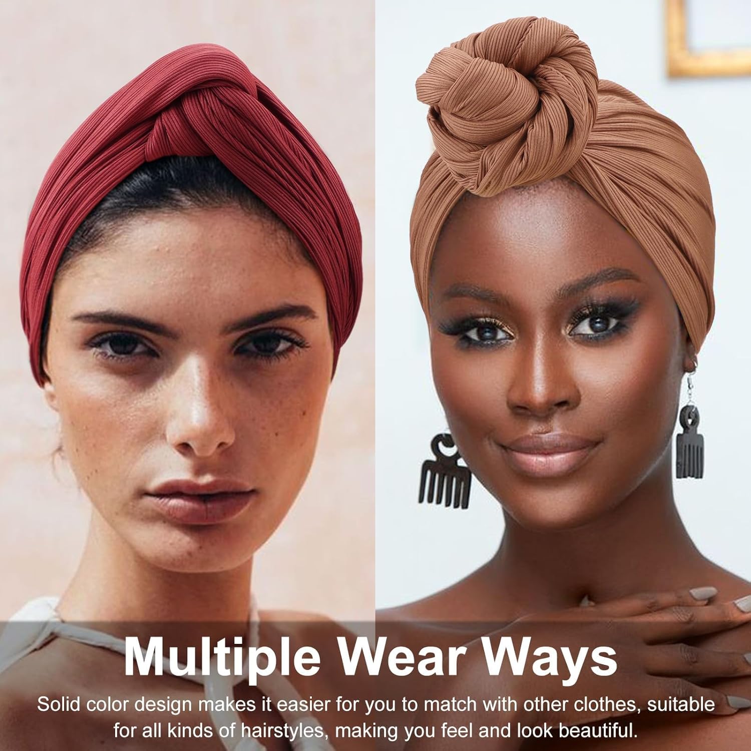 DRESHOW African Turban for Women Knotted Hairwraps Headwraps Ribbed Turban Stretch Jersey Head Scarf Chemo Cancer Cap - Image 4