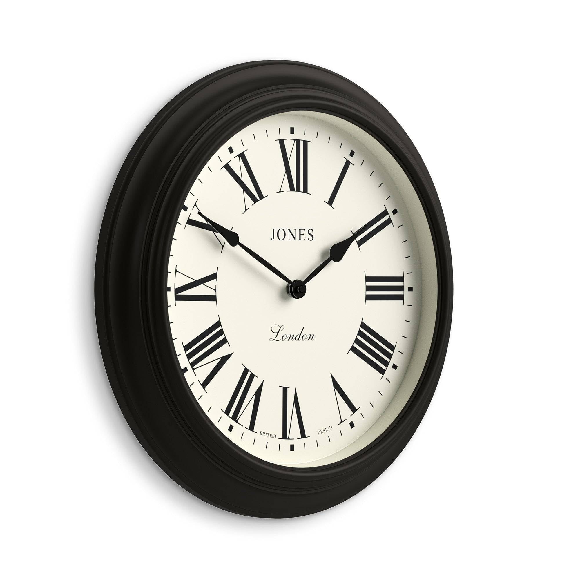 Jones Clocks Black Jones Clocks® Supper Club Wall Clock | Large Classic Round Clock | 40Cm | | Roman Numerals | Traditional Design Ideal For Kitchen Or Living Room