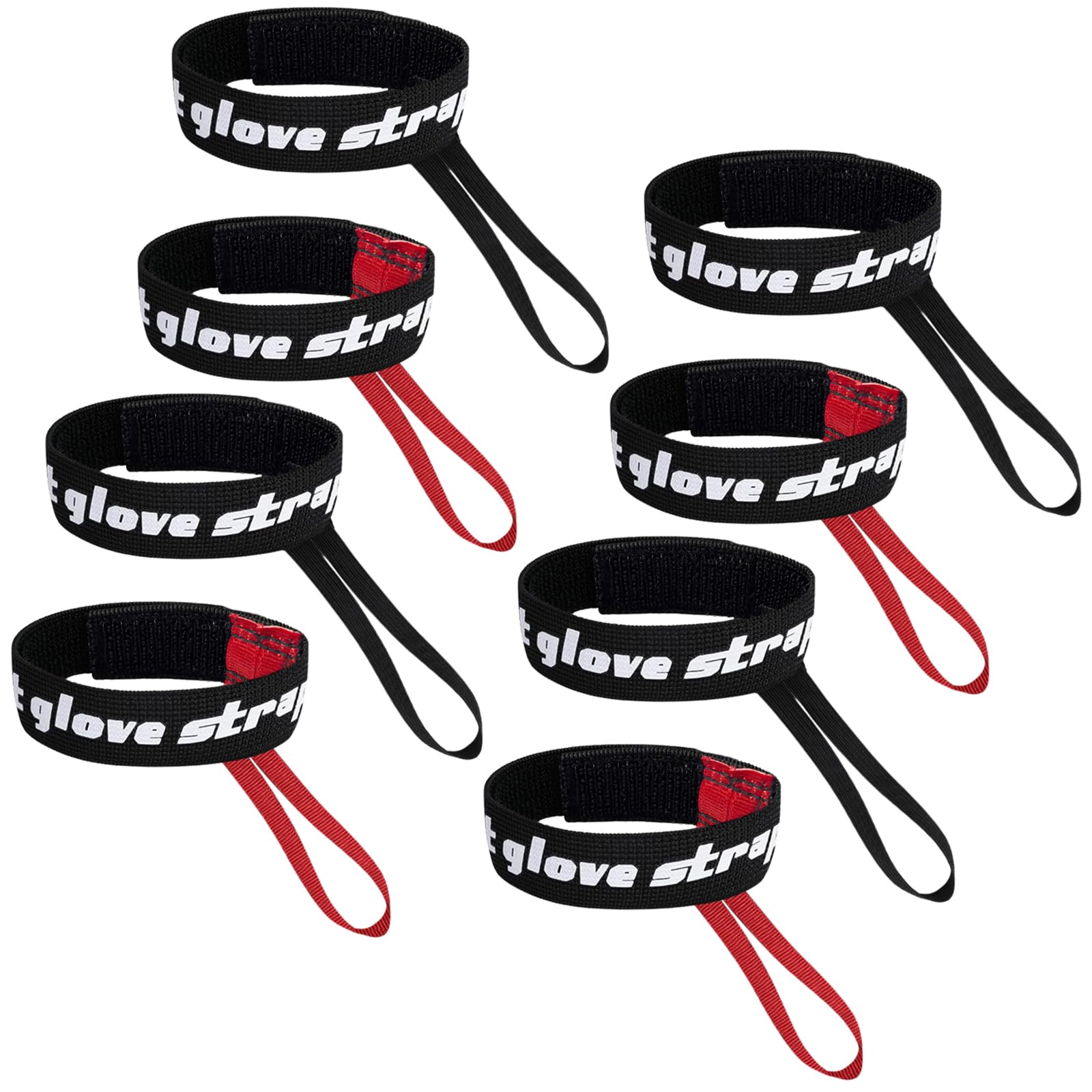 Hlimior 8Pcs Ski Glove Safety Cord - Elastic Retainer with Handcuffs - Hang Gloves with 8 Piece Set for Skiing, Snowboarding & Outdoor Activities. 4 Red + 4 Black. (4 Balck+4 red)