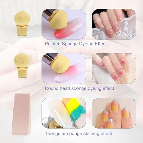Miniatura 5 de 8 esponjas de uñas, herramienta de uñas de punta francesa con un bolígrafo, 4 cabezas y 3 cuñas de esponja, esponja degradada de uñas, cepillo de