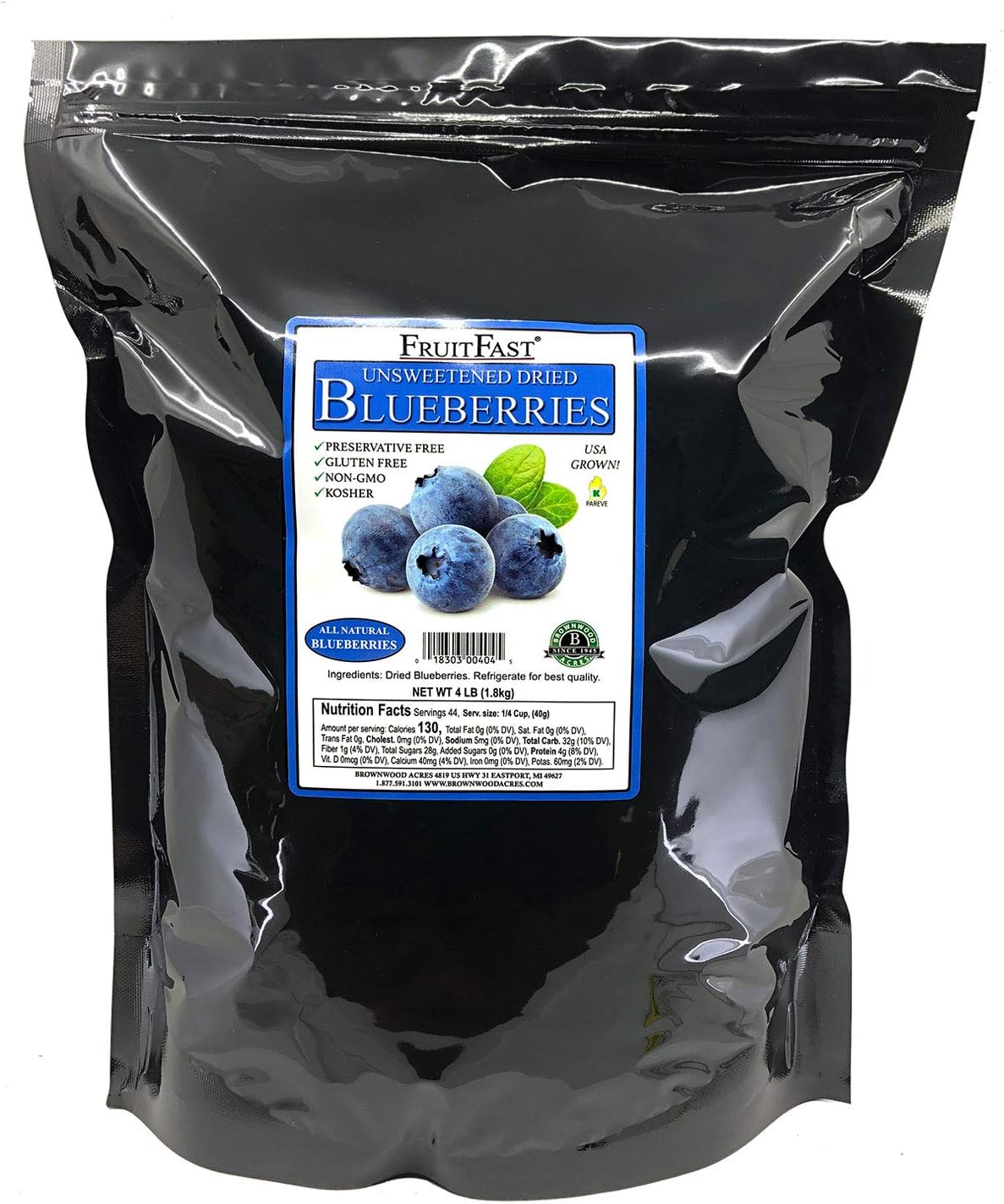 Unsweetened Dried Blueberries by Brownwood Acres - FruitFast | Non-GMO, Gluten Free, Kosher Certified All Natural Healthy Snack - No Added Sugars, Oils or fillers - Just Blueberries (4 Pound)
