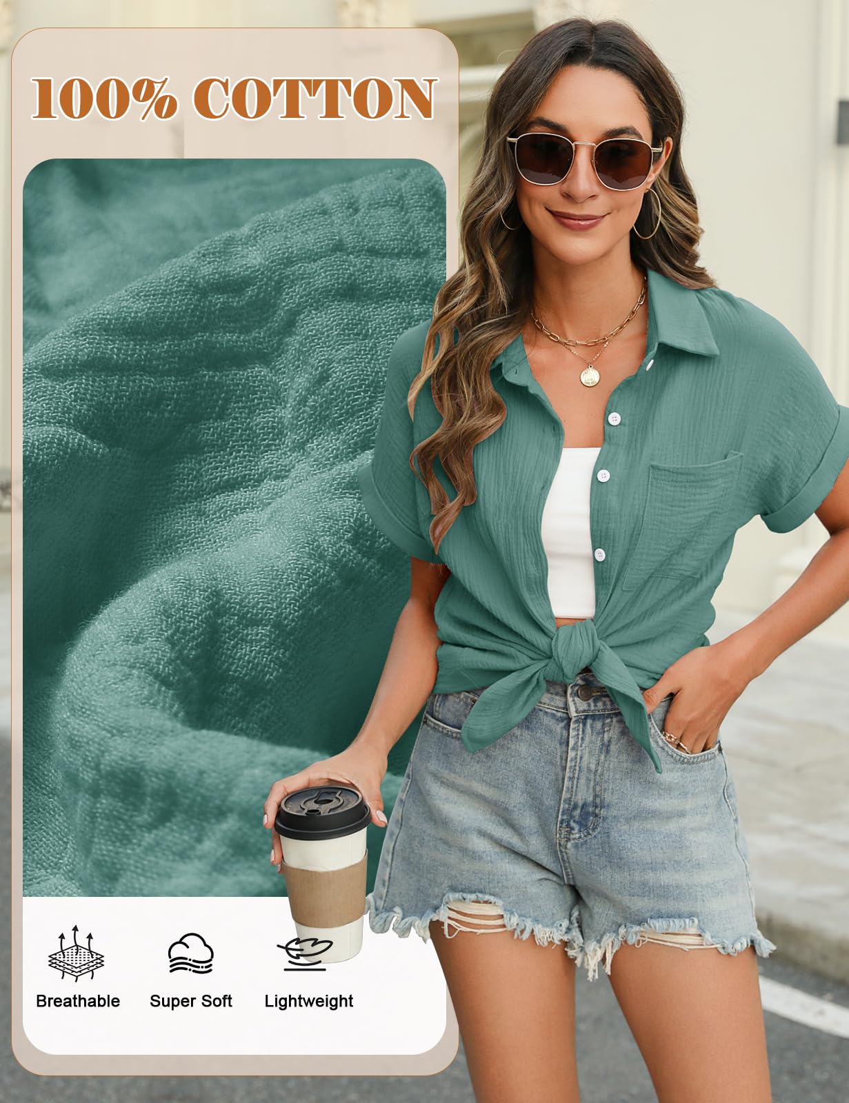 Chemisier pour Femme Chemise Élégante à Manches Courtes avec Col en V Chic Chemise Boutons en Coton Lâches Hauts Décontractés de T-Shirt Blouses