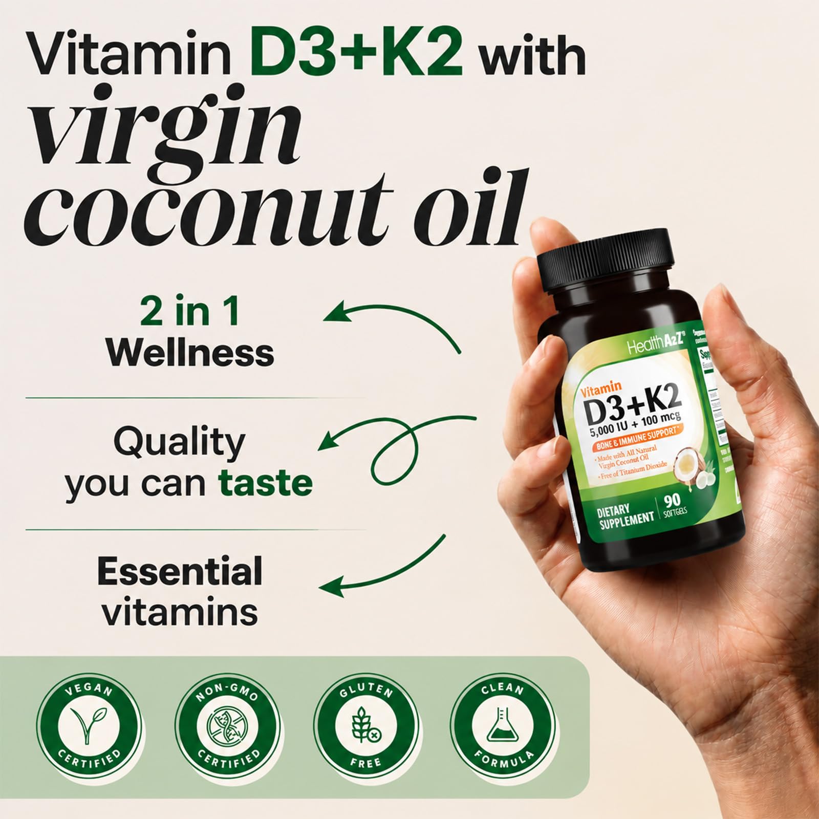 HealthA2Z® Vitamin D3 + K2 (MK-7) (5000 IU (90 Counts)) — Amazon image 2