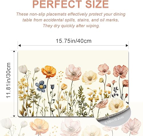 Miniatura 3 de Juego de 4 manteles individuales con diseño floral de primavera, de piel sintética, resistentes al calor, para mesa de comedor, antideslizantes,