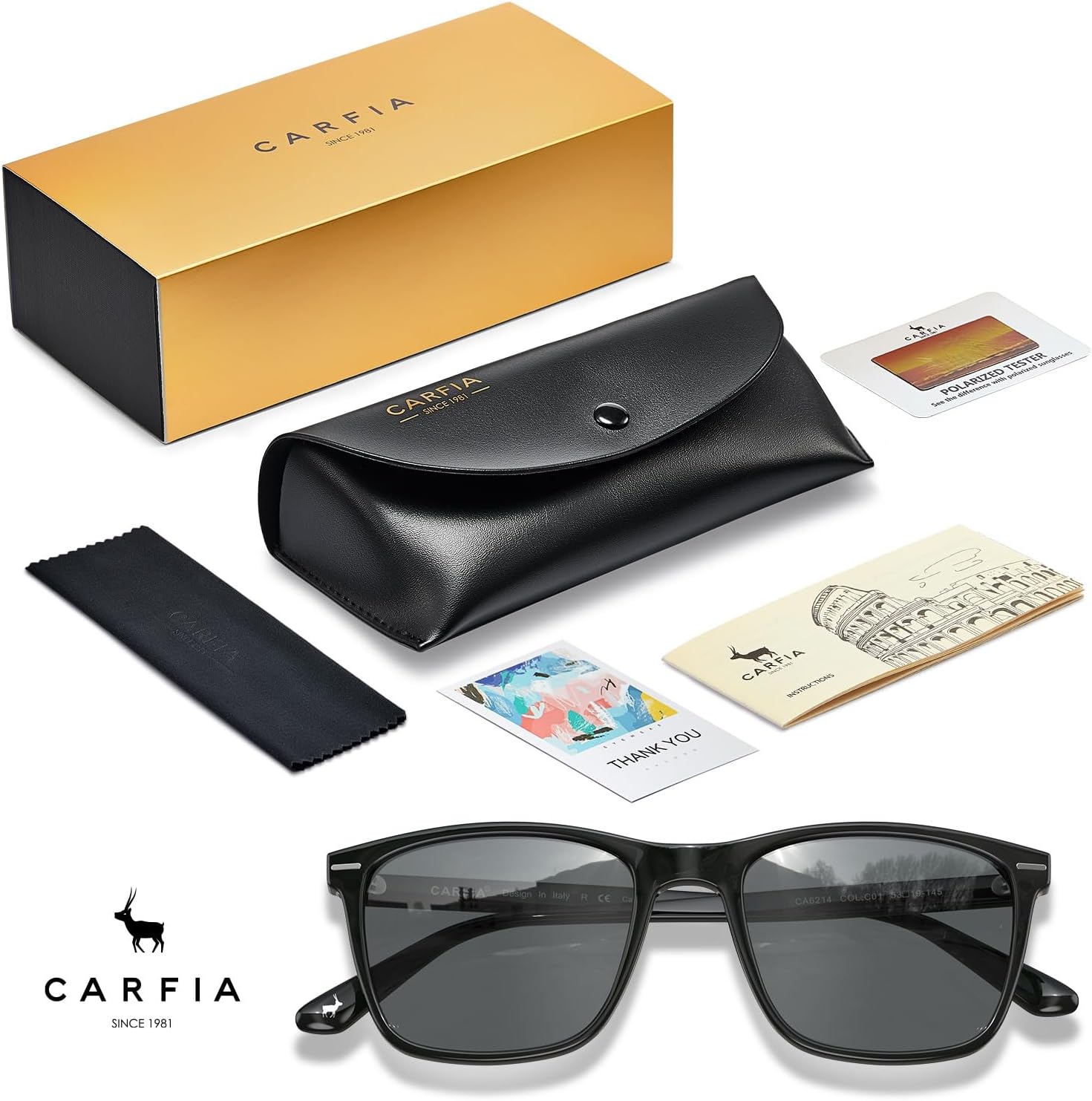 CARFIA Rectangle Polarized Sunglasses for Men UV400 Protection Narrow Face Lightweight Acetate Driving Glasses - Image 6