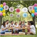 FI - FLICK IN Decorative Paper Fans for Birthday Decoration White Blue Fans for Party Theme Baby Showers Wedding (Pack of 6, Multicolor) gallery image