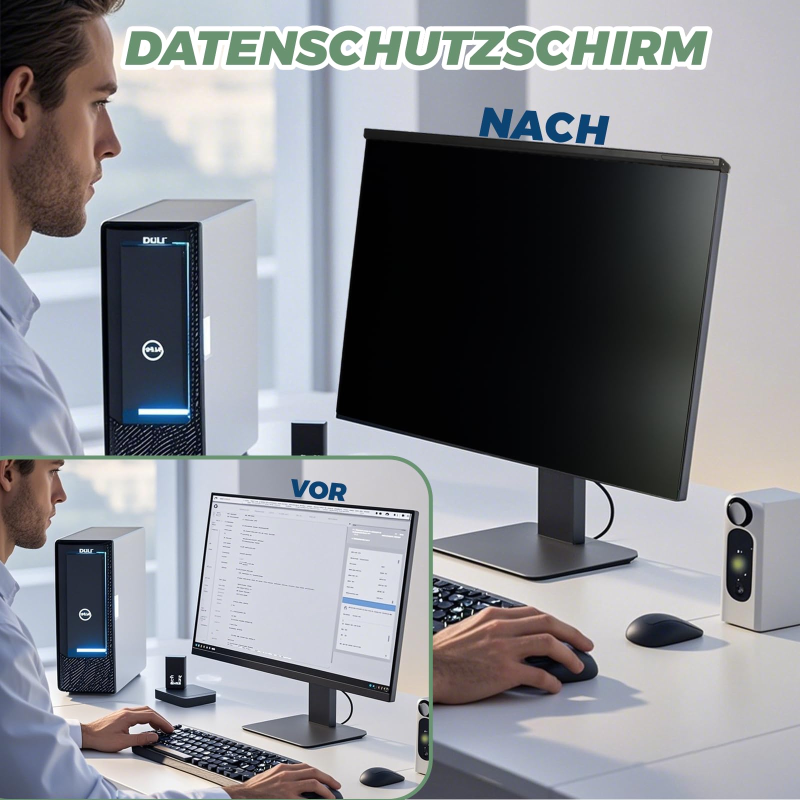 Matt Blickschutzfolie für 24 Zoll 16:9 Monitor – Abnehmbare, hängende Sichtschutzfolie mit HD-Blaulichtfilter, Blendschutz und Displayschutz, Privacy Screen, Breite x Höhe: 540 x 329mm