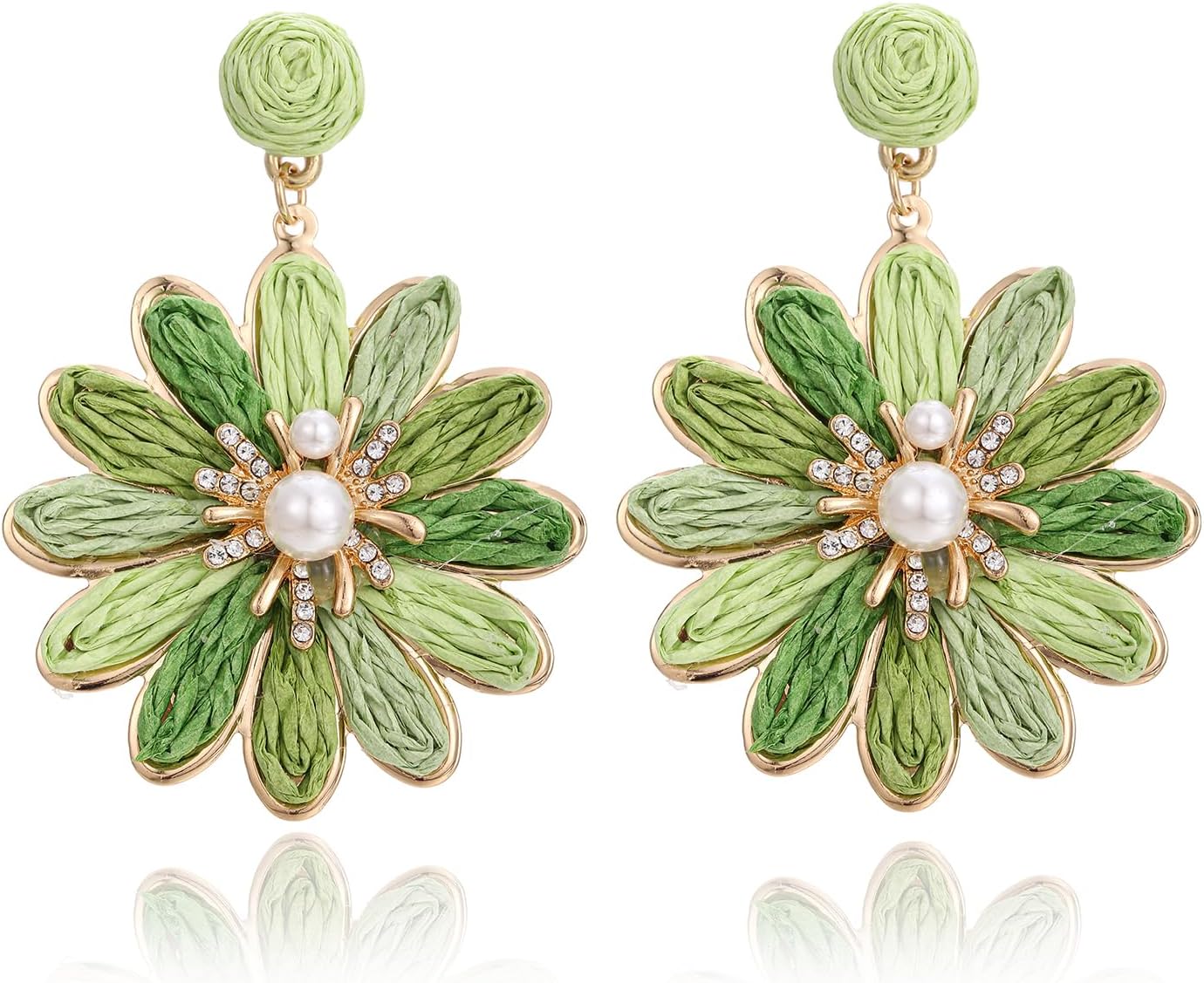 RUOFFETA Boho Raffia Flower Earrings for Women – Lightweight Dangle Jewelry, Summer Beach Vacation Accessories