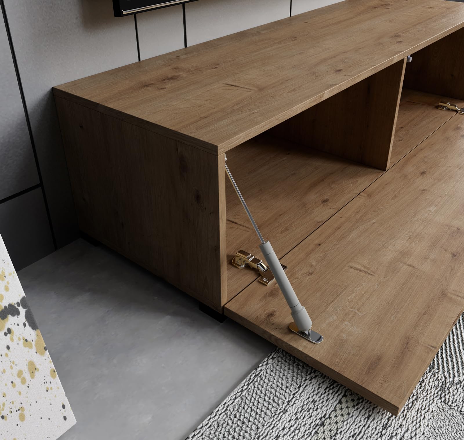 MB Muebles Bonitos | Mueble TV bajo con Patas Aitana M1 para Salón Moderno | Mueble Modular | Puerta de PVC Alto Brillo | Estructura Melamina Mate | Color Roble | 120x32x40 cm