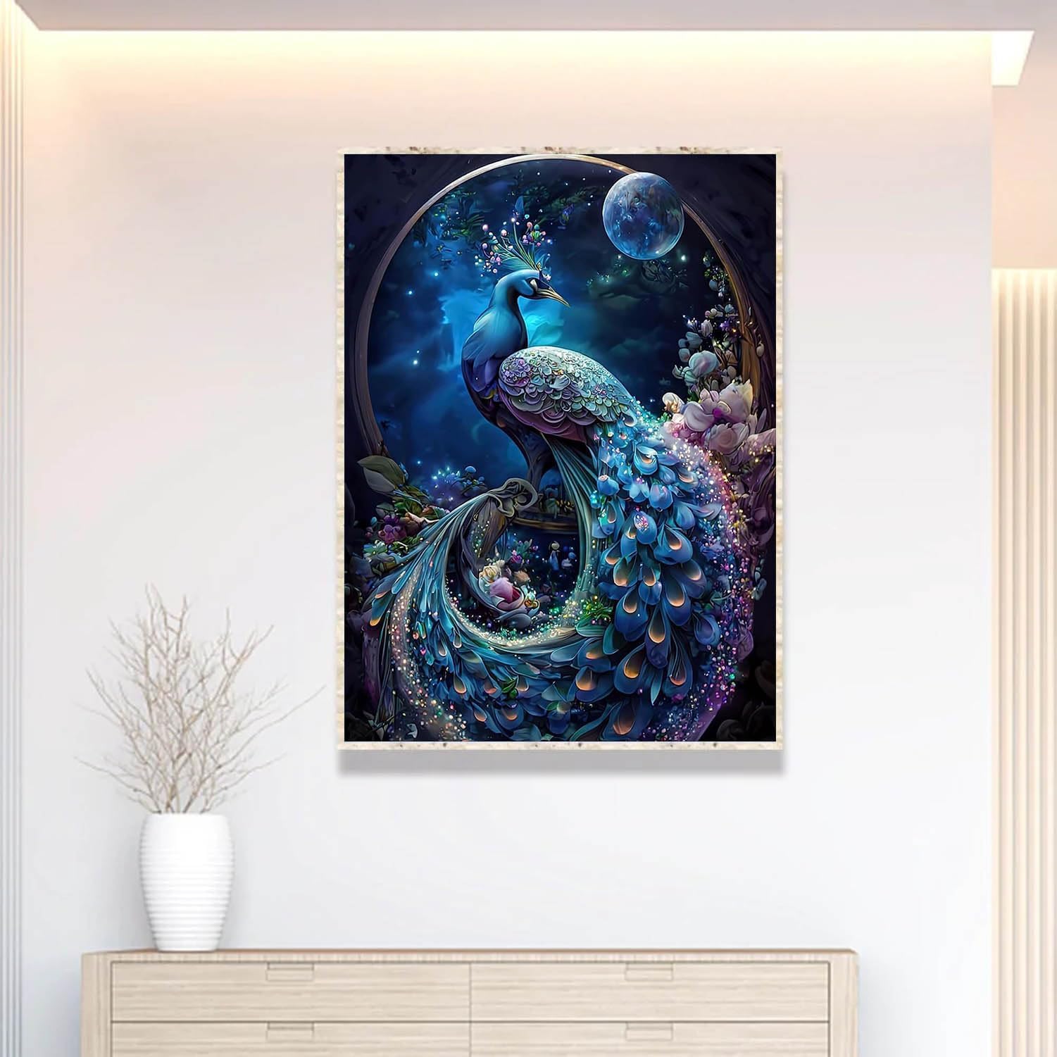 jurirenpt Diamond Painting Kits for Adults,Peacock Diamond Art Kit,5D Diamond Painting Kit Full Drill Round for Wall Decor,Gift,Relaxing