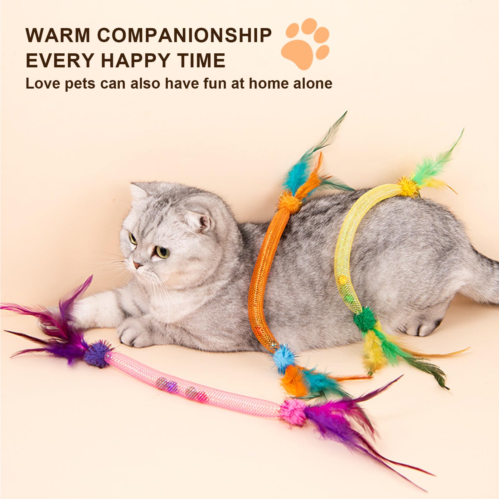jiuhao Cat Spring Feather Toy, Indoor Cat Toys 3-Pack Kitten Spring Flexible Tube Toys with Feathers, Bell - Image 4
