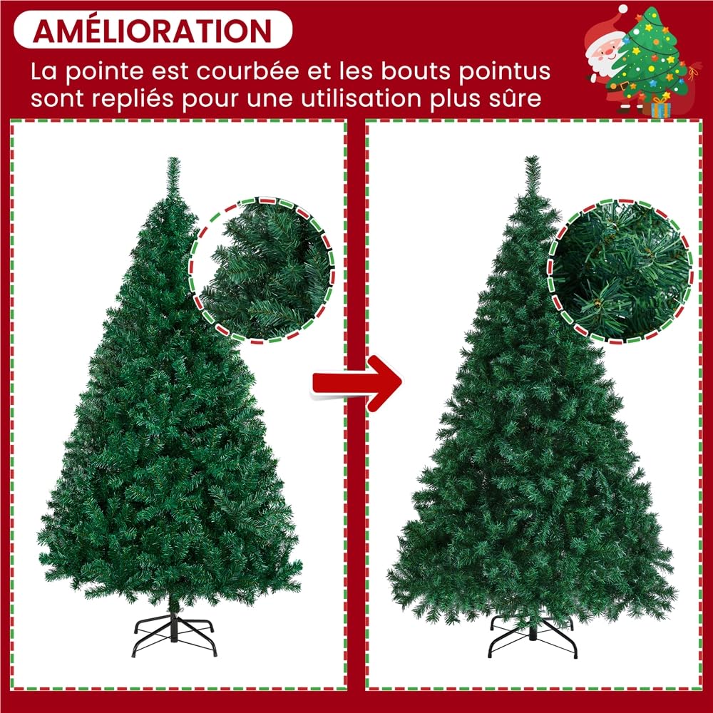 Yaheetech Sapin de Noël Artificiel 183 cm, Montage Rapide à Charnières | Arbre de Noël 1000 Branches en PVC avec Support Pliable en Métal, Pieds en Caoutchouc Antidérapants pour Maison, Bureau