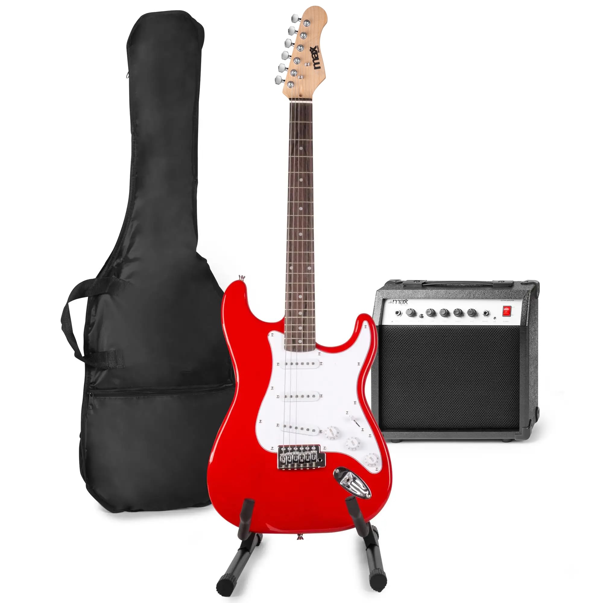 MAX GigKit E-Gitarrenset inklusive u. a. Gitarrenständer – Rot