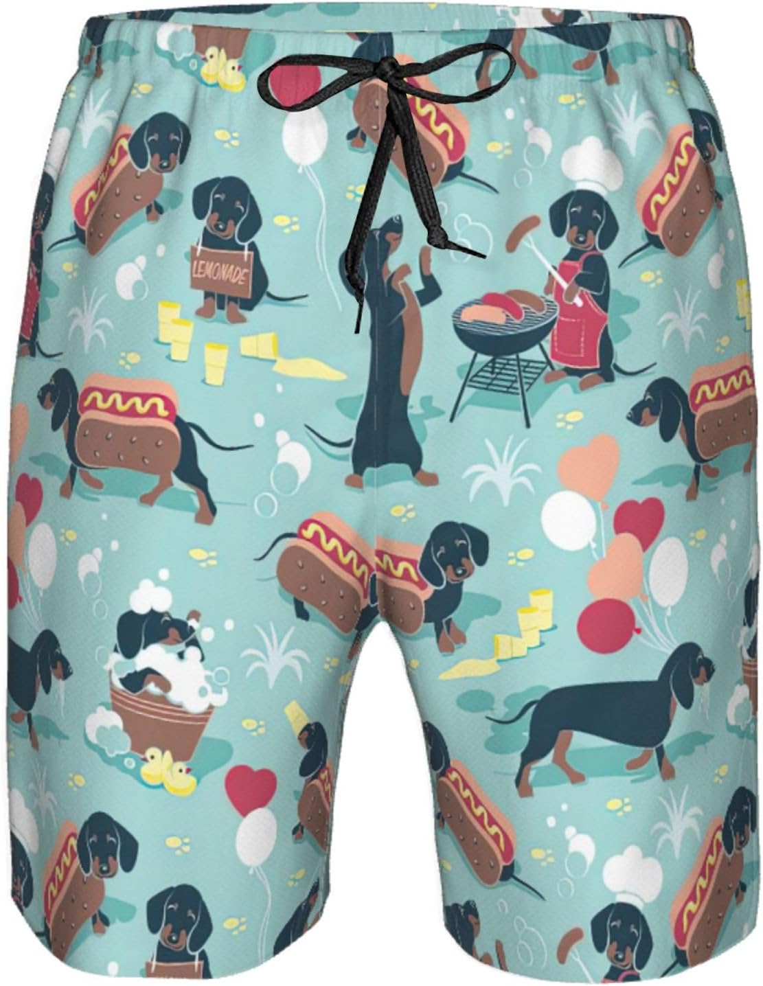 Hot Dogs and Lemonade Print Mens Casual Shorts Drawstring Summer Beach Stretch Shorts Novelty Swimtrunks