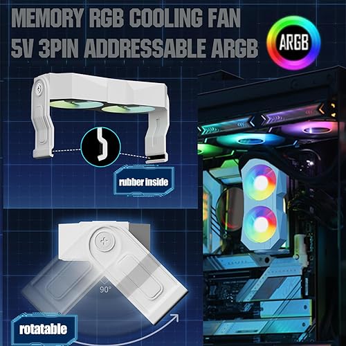 Miniatura 6 de Memoria RAM de computadora Radiador de plástico disipador de calor ram ventilador con doble ventilador giratorio de 2.362 in de PC 4Pin PWM y 5V