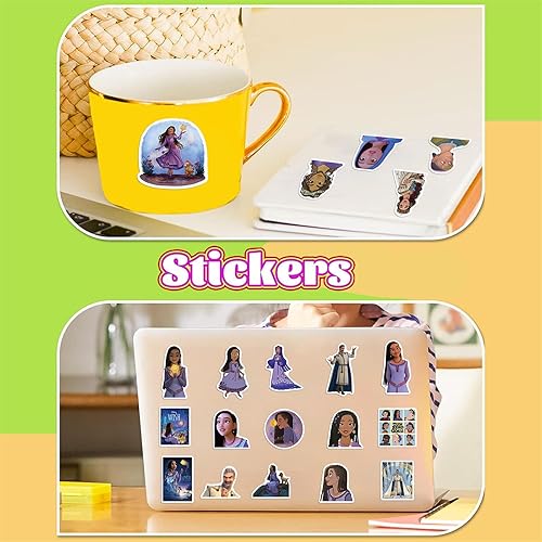 Miniatura 4 de Calcomanías de película de deseos para niños, 50 unidades, diseño de dibujos animados de Disney, impermeables, modernas para adolescentes, botellas