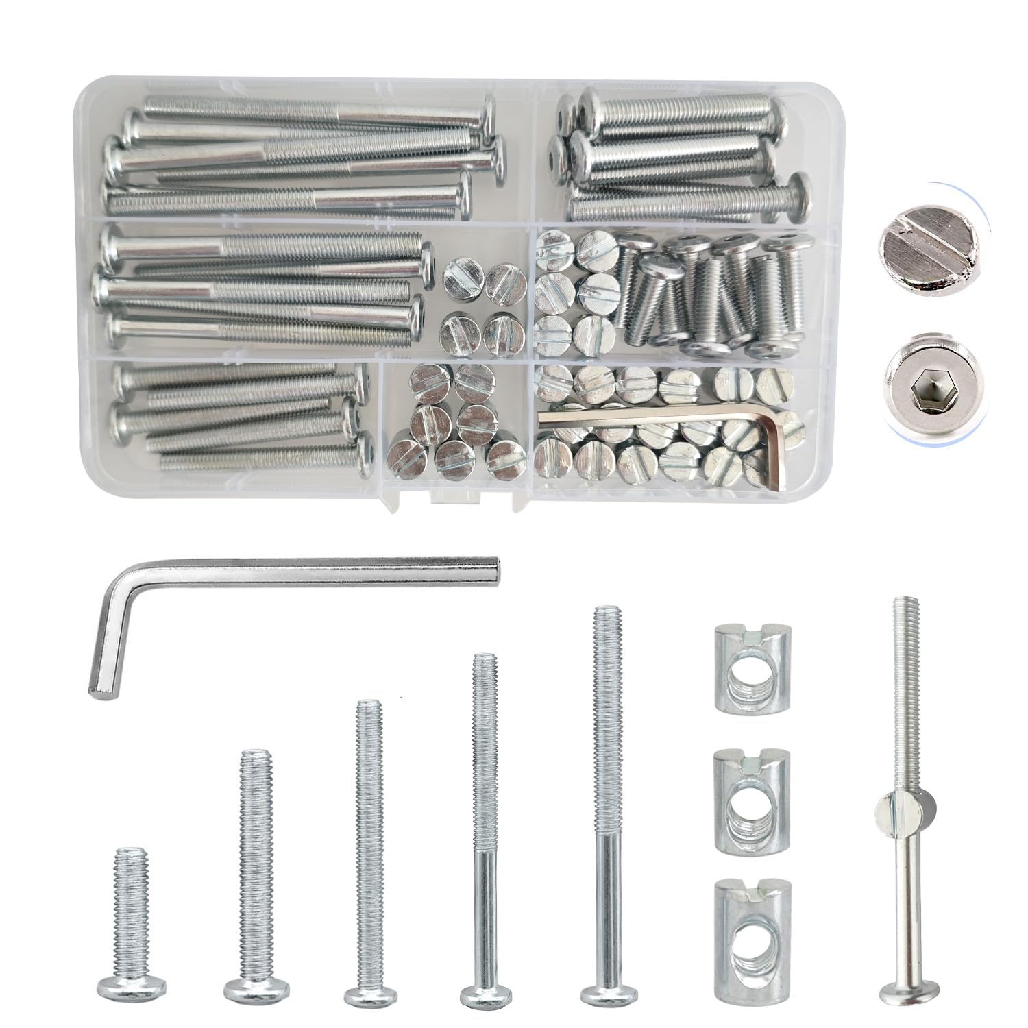 36 Set M6 Bed Bolt and Nut Kit,Long Furniture Barrel Set,Headboard Fixings