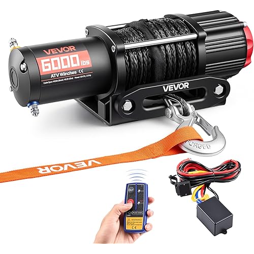 VEVOR 6000 lbs Electric Winch, 12V DC ATV/UTV Winch with Φ0.24 in x 49.2 ft Synthetic Rope, Wireless & Wired Remote Control, IP55 Waterproof, with Fairlead Mount Plate for Towing ATV UTV Off-Road