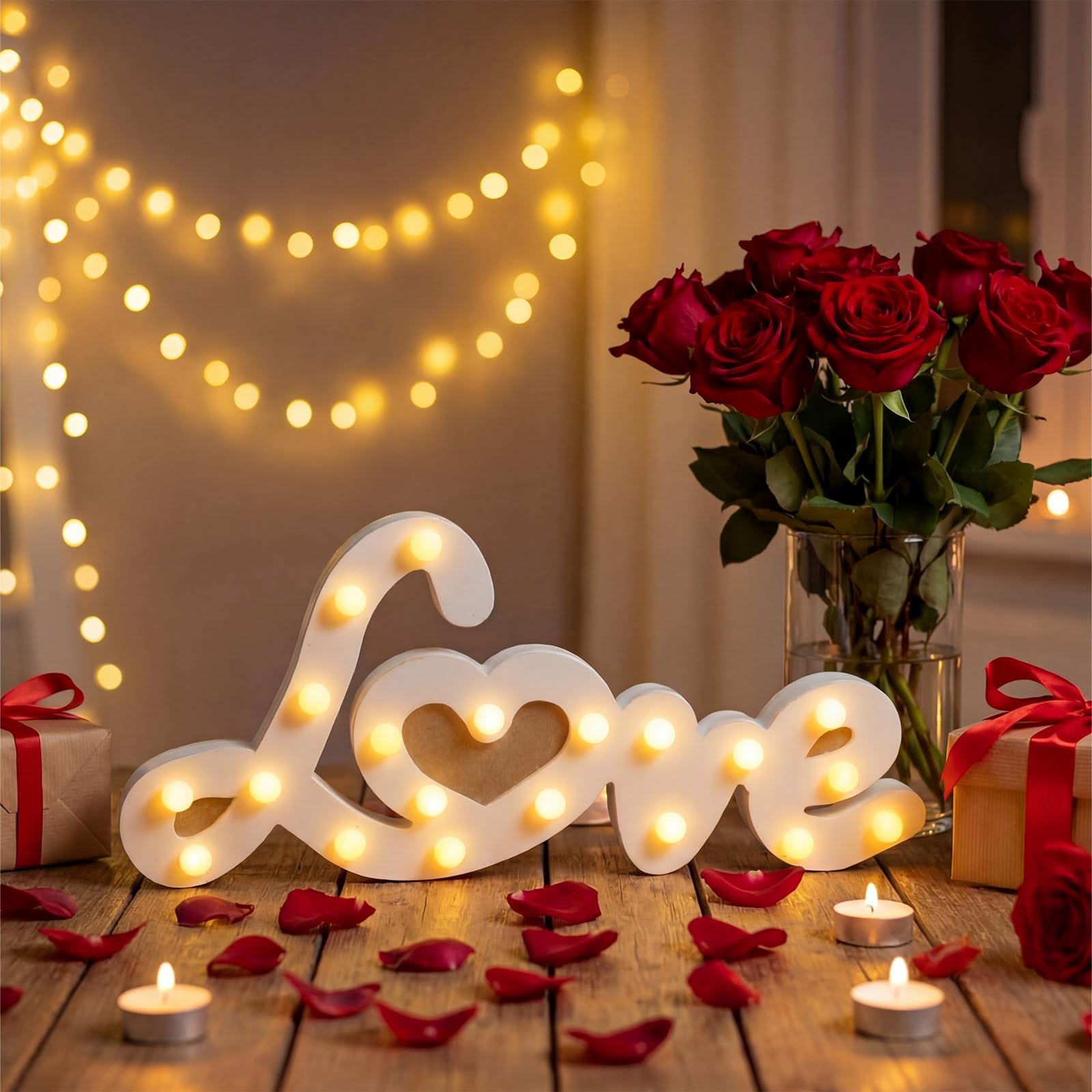 15.7 X 7.4 in Valentine's Day Light Up Love Sign Large White Love Letters for Table Decorations Romantic Wooden Letters for Valentine Gift Wedding Birthday Tabletop Party Decor