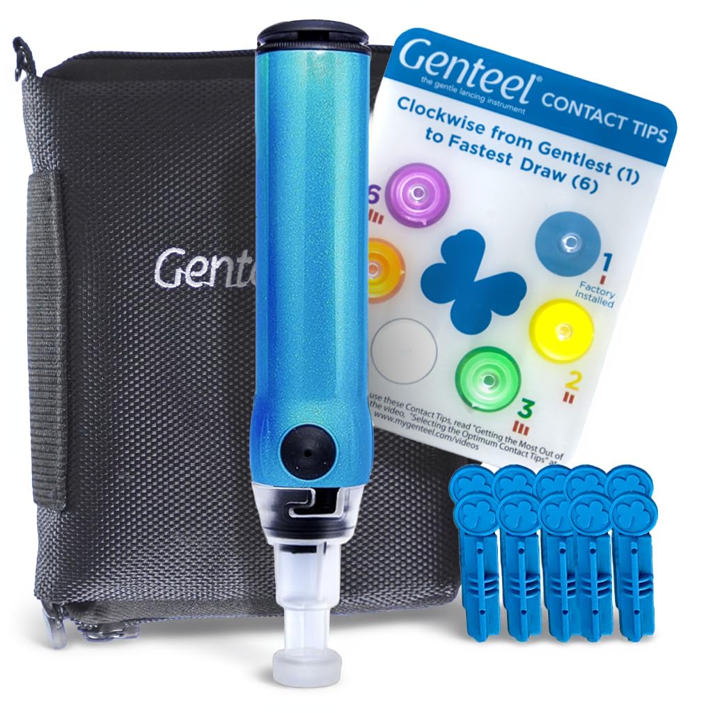 GenteelPlus Lancing Device – Blood Glucose and Ketone Testing with Vacuum Seal – Designed for Painless Checks (Butterfly Blue)