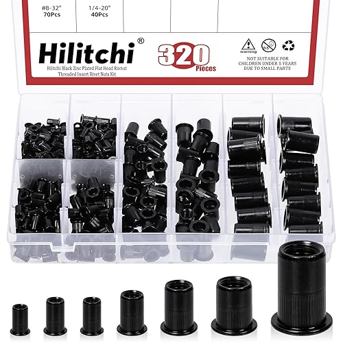 Hilitchi 320 tuercas remachadoras SAE UNC, 532-32, 8-32, 10-24, 14-20, 516-18, 38-16, 12-13 tuerca roscada de acero al carbono galvanizado tuerca
