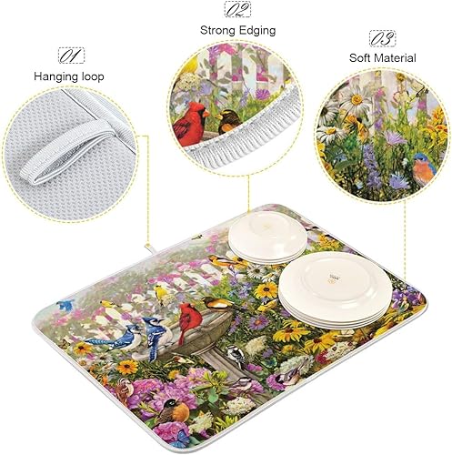 Miniatura 3 de Autumn Bird - Tapetes de secado de platos pequeños para encimera de cocina absorbente reversible almohadilla escurridora de platos de 16 x 18