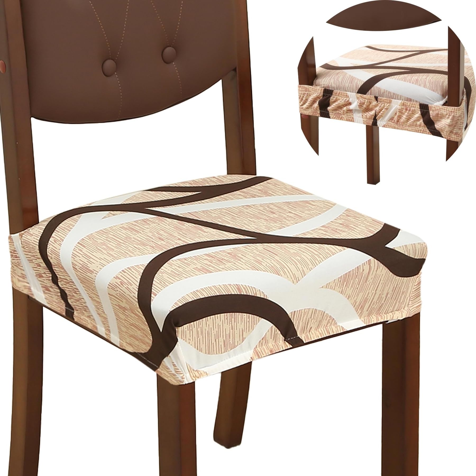 Dining Chair Covers Set of 4, Seat Cover Cushion Protector (Beige)