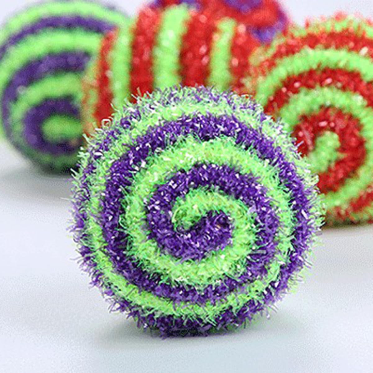 FRCOLOR 10Pcs Colorful Glitter Balls for Cats Interactive Wool Yarn Pom Poms Toys for Kitten Play, As Shown, 4.5X4.5cm - Image 3