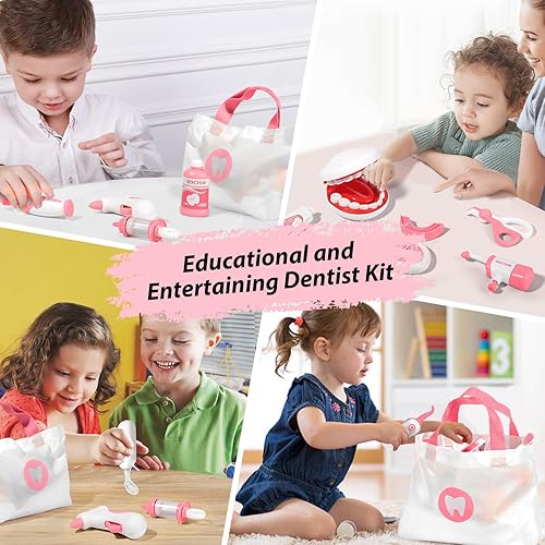 Miniatura 6 de Liberry Kit de médico de juguete para niños pequeños de 3, 4, 5 años, juego de 22 piezas para dentistas con bolsa médica y herramientas dentales,