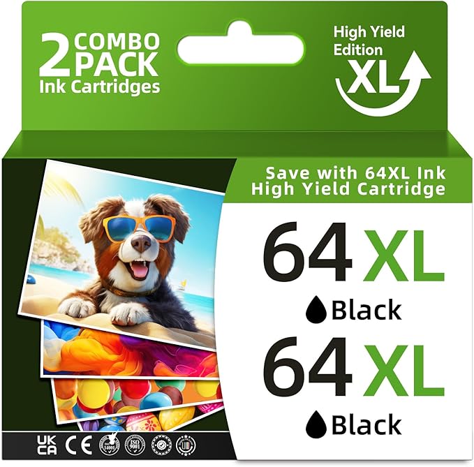64XL Ink Cartridges for HP Ink 64 64XL Black 2 Pack High