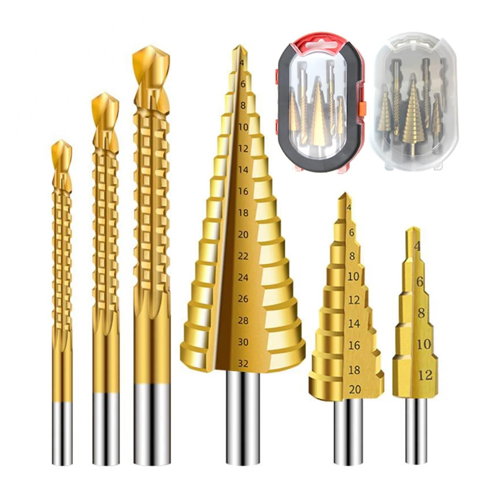 Spiralne rowkowane wiertło stopniowe, 4 12/4 20/4 32mm Trójkątny uchwyt Prosty stopień pagodowy