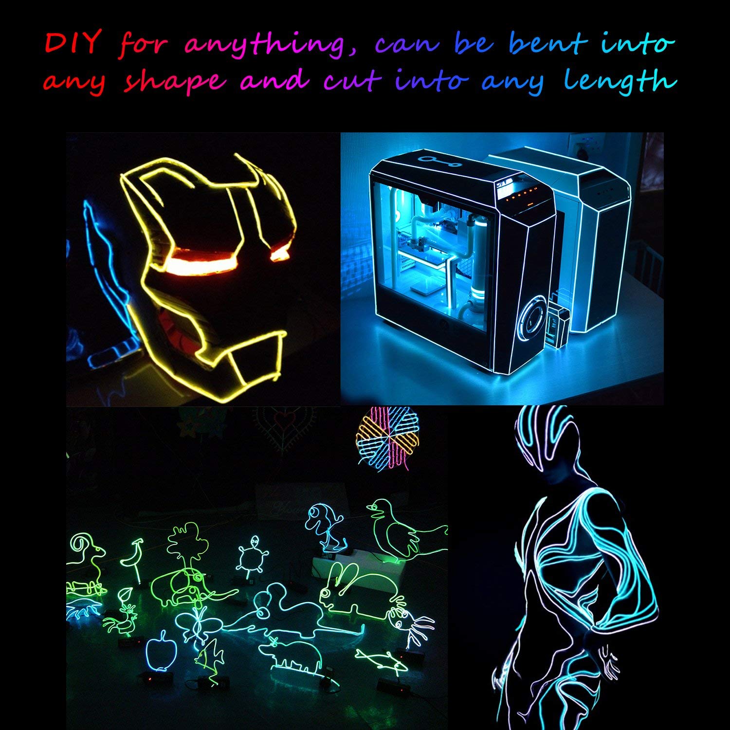 5 X 3M Resplandeciente efecto estroboscópico de luz electroluminiscente El alambre paquete de baterías para fiestas, decoración de Halloween (color)