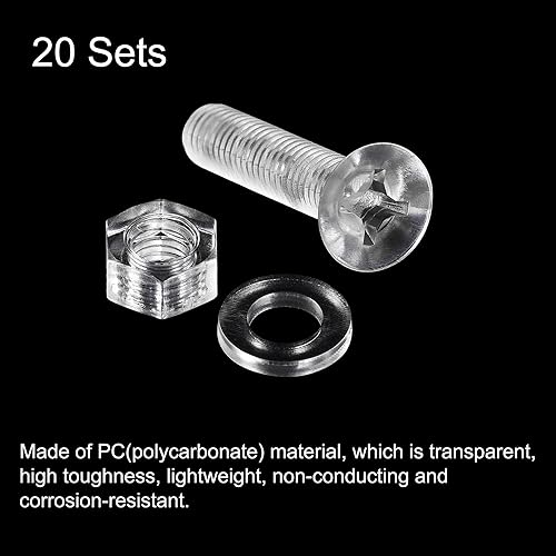 Miniatura 7 de uxcell Tornillos de máquina Phillips de plástico M8 x 0.984 in con tuercas y arandelas planas, pernos de máquina de cabeza plana de PC