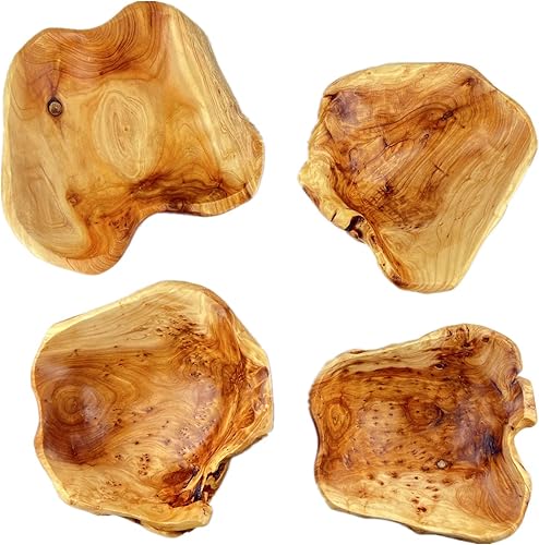 Miniatura 3 de BIGPIPI Tazón de madera para decoración, cuenco de fruta tallado de madera maciza de forma natural, cuenco de madera decorativo para centro de mesa,