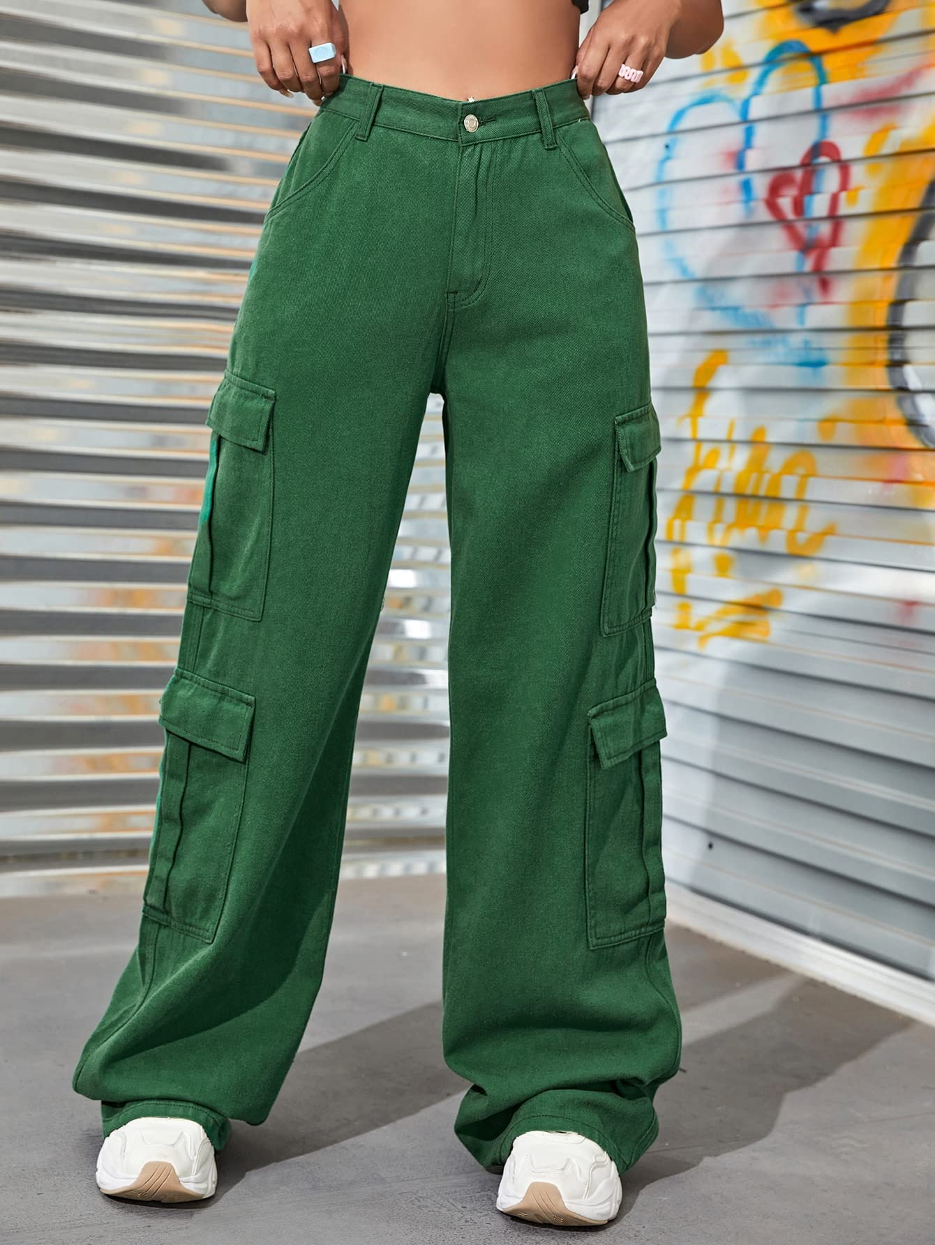Amazon.com: Jeans for Women Zipper Fly Flap Pocket Cargo Jeans (Color :  Green, Size : X-Large) : Clothing, Shoes u0026 Jewelry