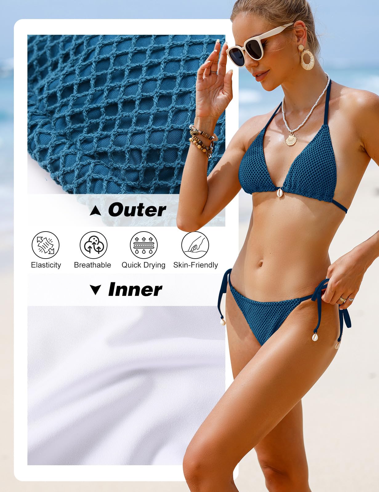 Vancavoo Triángulo Bikinis Mujer Brasileño Sexy Traje de Baño de Dos Piezas Push Up Ajustable Swimwear