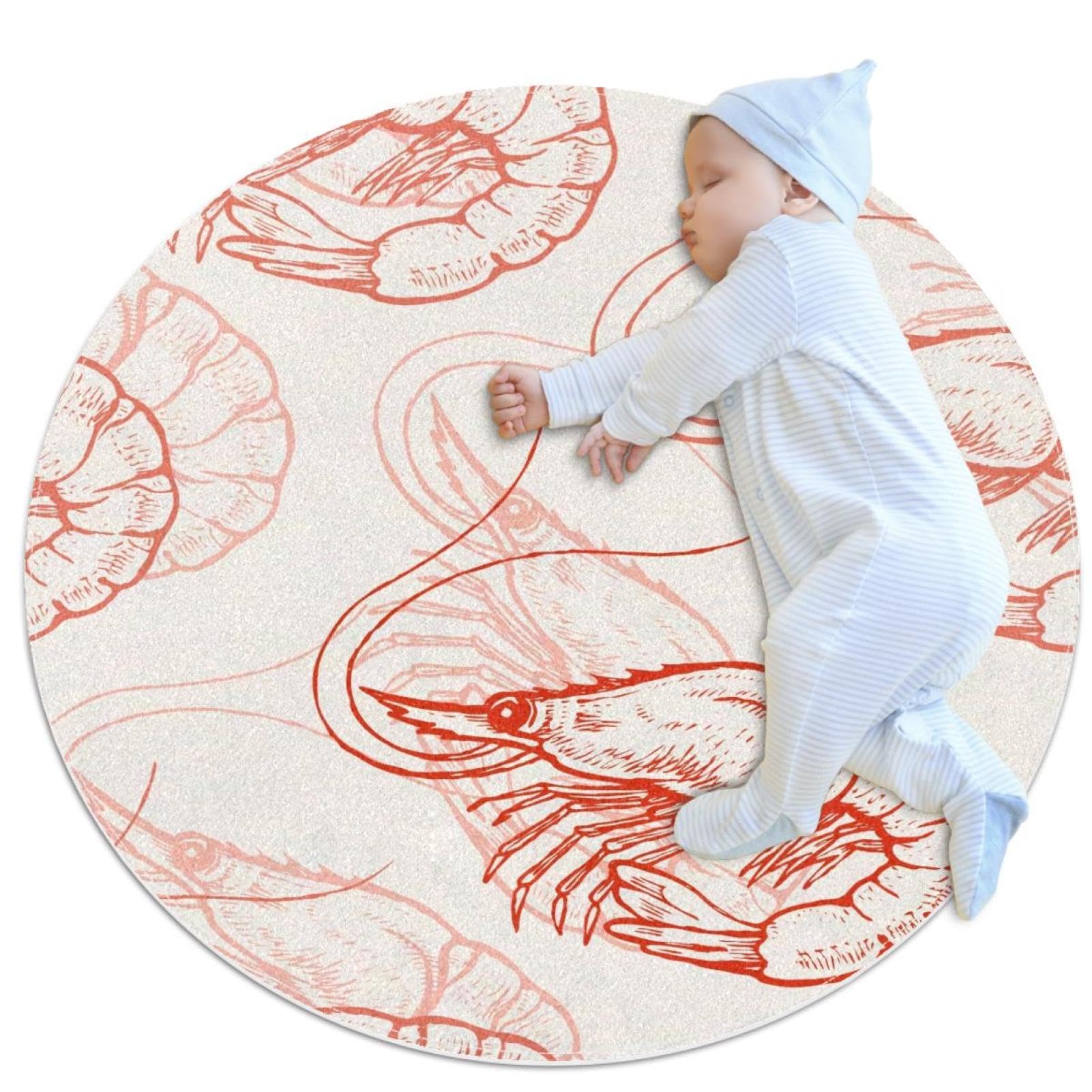 Tapis de salle de bain antidérapant et doux motif crevettes rond