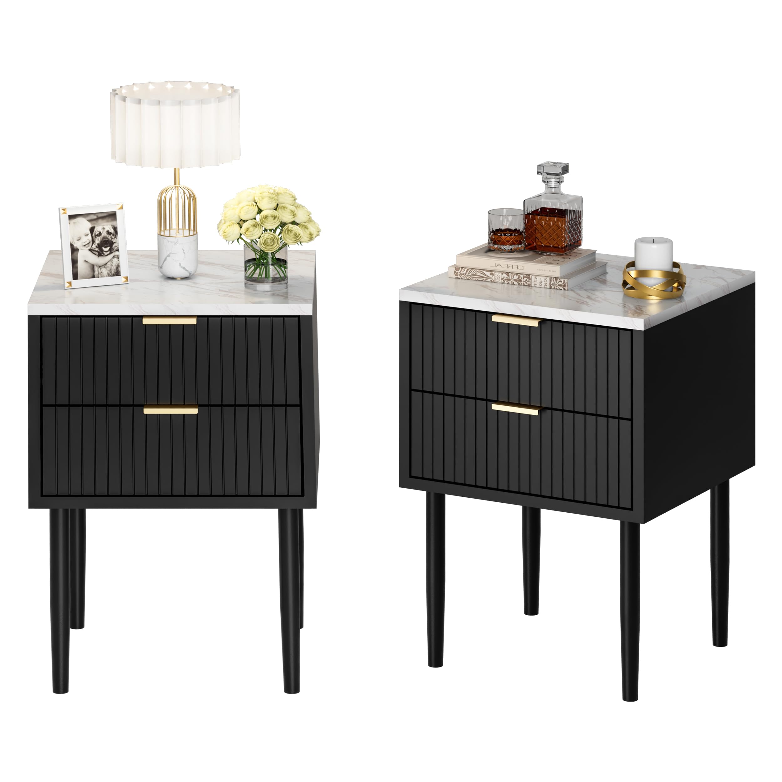 Amazon.com: UEV Black Nightstand Set of 2 for Bedroom,Modern Two